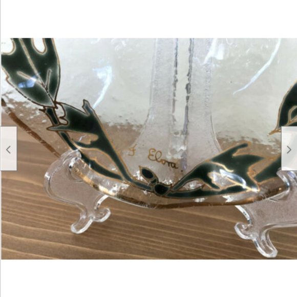 Scottish Thistle Artisan Signed Glass Plate Scalloped Edge Trinket Dish J. Elora - Picture 3 of 6